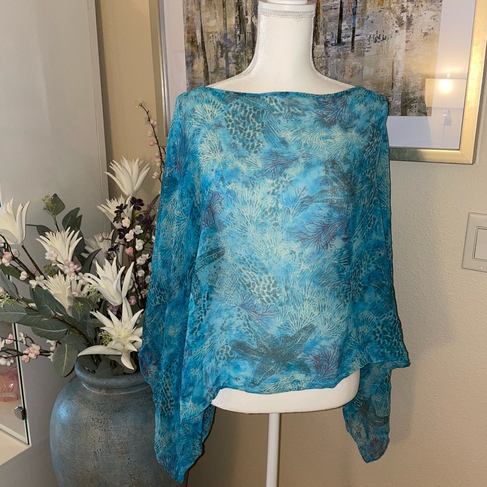 JOS 100% silk sheer blue summer top
